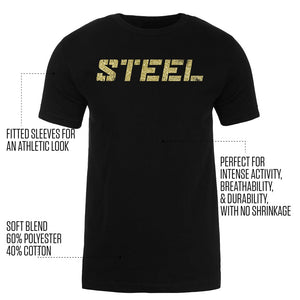 The Steel Supplements Apparel Gold STEEL on Black Performance T-Shirt