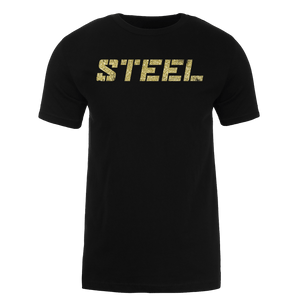 The Steel Supplements Apparel S Gold STEEL on Black Performance T-Shirt