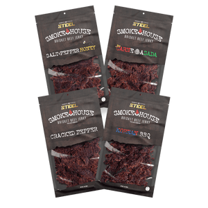 Steel Supplements Jerky 7 oz. Korean/Carne Asada/Cracked Pepper/Salt & Pepper Honey Variety Pack - Brisket Beef Jerky