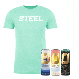Steel Supplements Supplement Omni Energy Drink Bundle - 1 Can of Each Flavor with T-Shirt