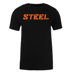 The Steel Supplements Apparel Orange STEEL on Black Performance T-Shirt
