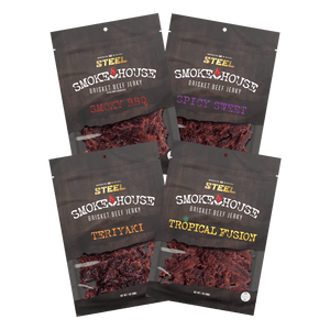 Steel Supplements Jerky 1 oz. Smoky/Spicy Sweet/Teriyaki/Tropical Fusion Variety Pack - Brisket Beef Jerky