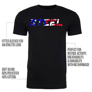 The Steel Supplements Apparel STEEL USA Flag Black Performance T-Shirt
