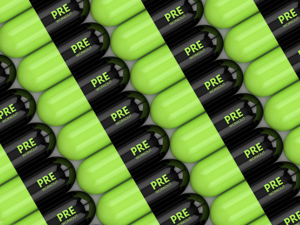 3d render of pre-workout pills lying in row