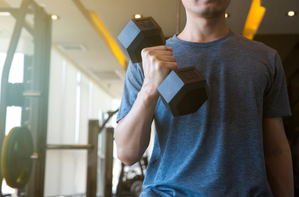 a beginner exercising with dumbbells in a gym