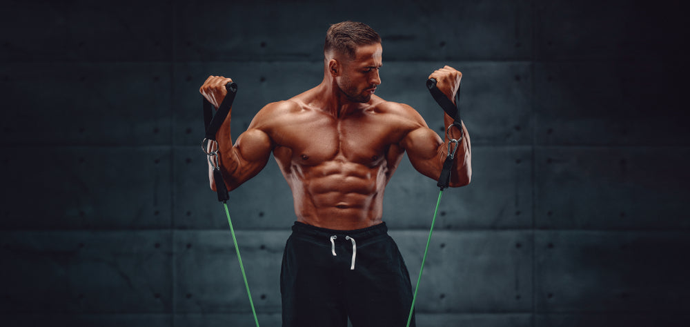 Muscular Men Training With Resistance Bands
