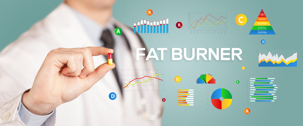 Nutritionist giving you a pill with FAT BURNER inscription