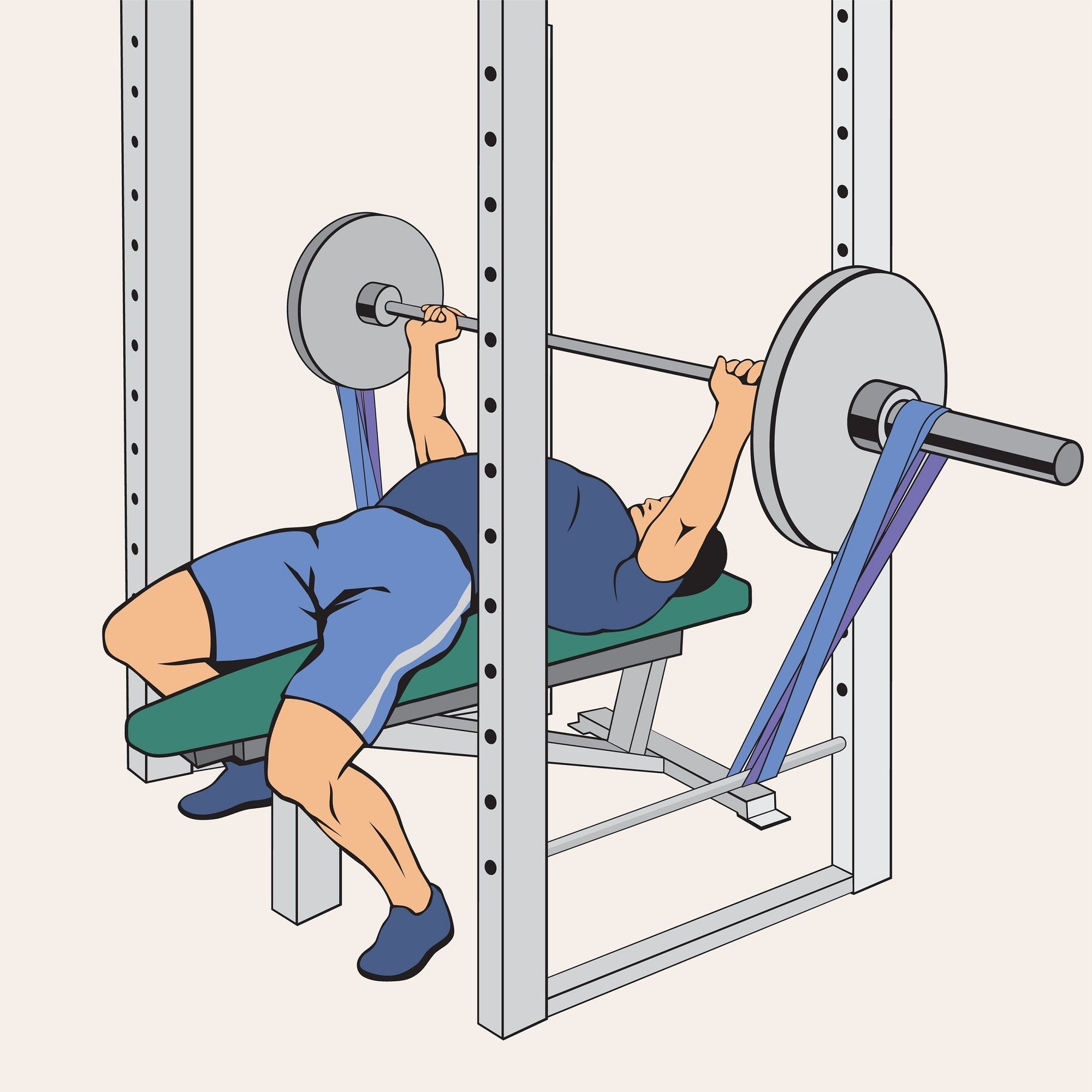 Bench press using resistance rubber band