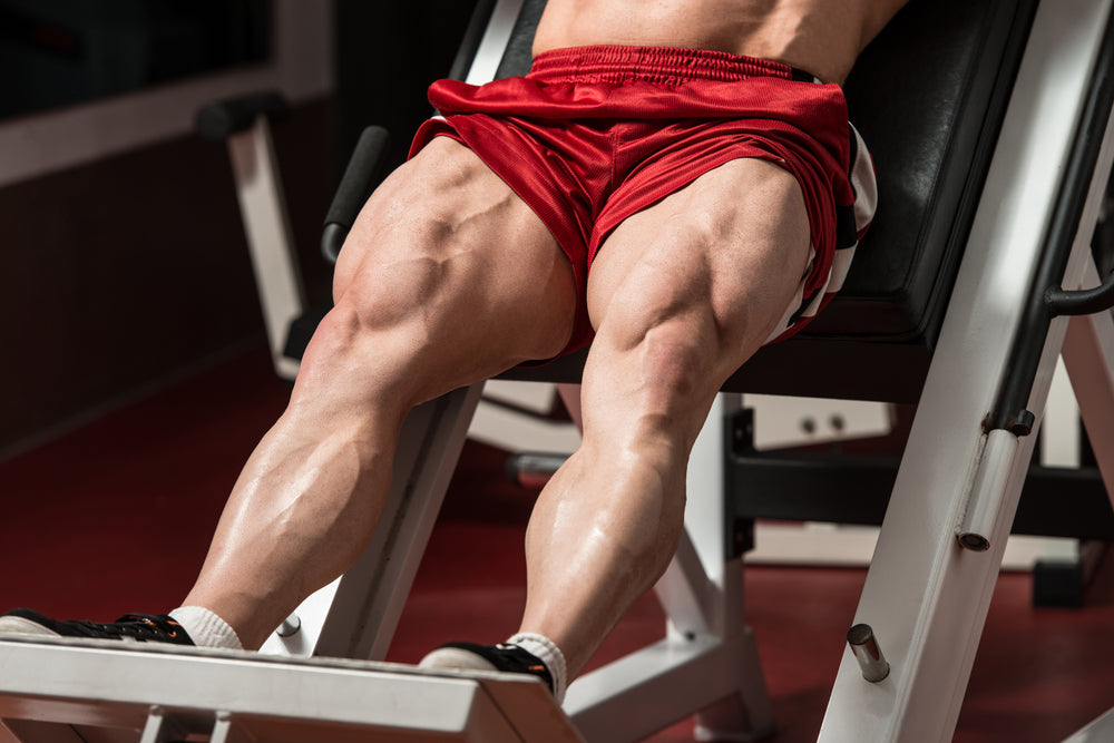 Male Bodybuilder Doing Heavy Weight Exercise For Legs