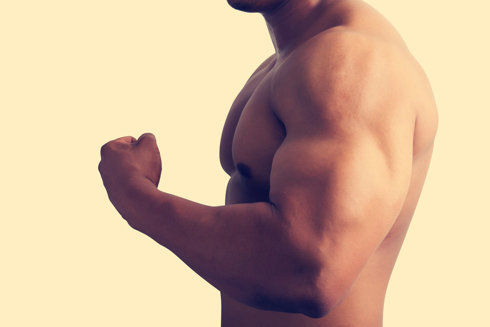 Muscular male showing big arm muscles