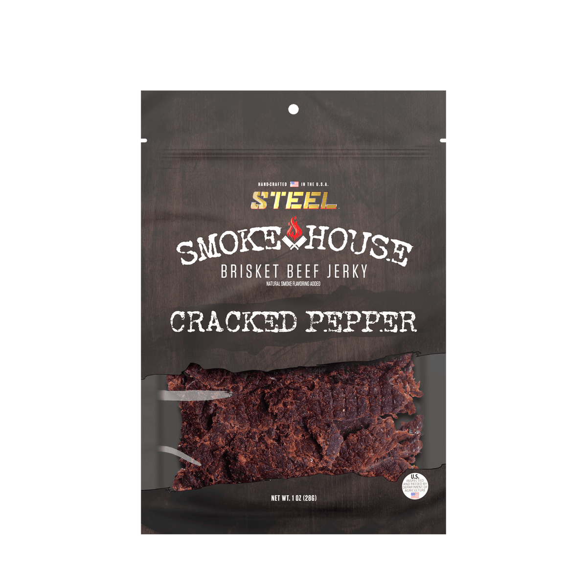 Steel Supplements Jerky Cracked Pepper 1 oz. Steel Smokehouse Brisket Beef Jerky