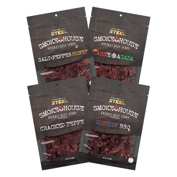 Steel Supplements Jerky Variety Pack A 1 oz. Steel Smokehouse Brisket Beef Jerky Variety Pack