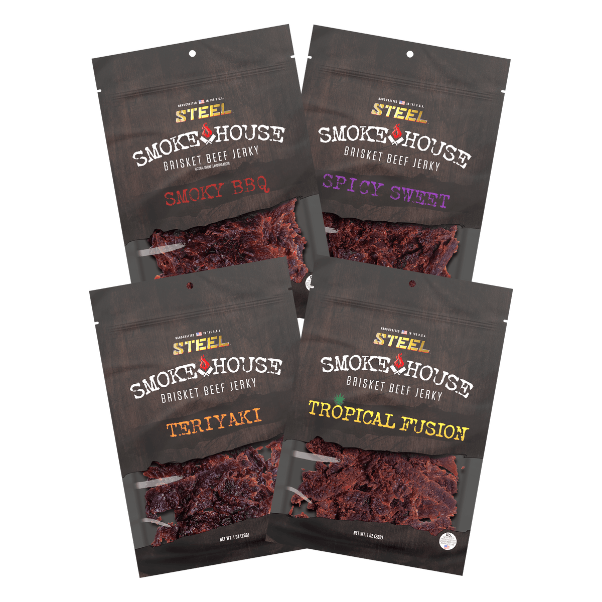 Steel Supplements Jerky Variety Pack B 1 oz. Steel Smokehouse Brisket Beef Jerky Variety Pack