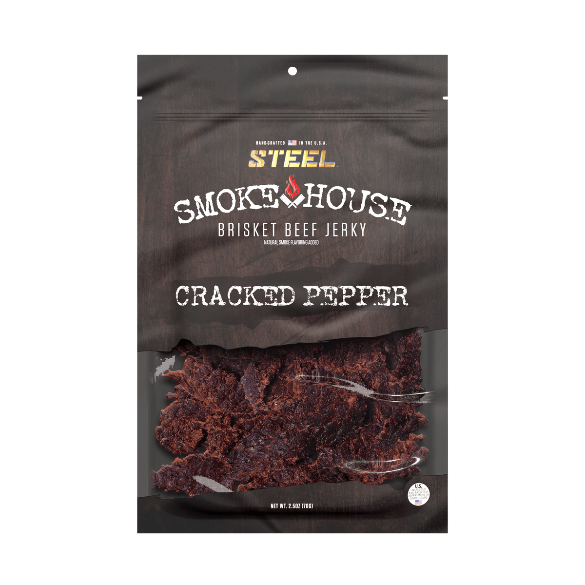Steel Supplements Jerky Cracked Pepper 2.5 oz. Steel Smokehouse Brisket Beef Jerky