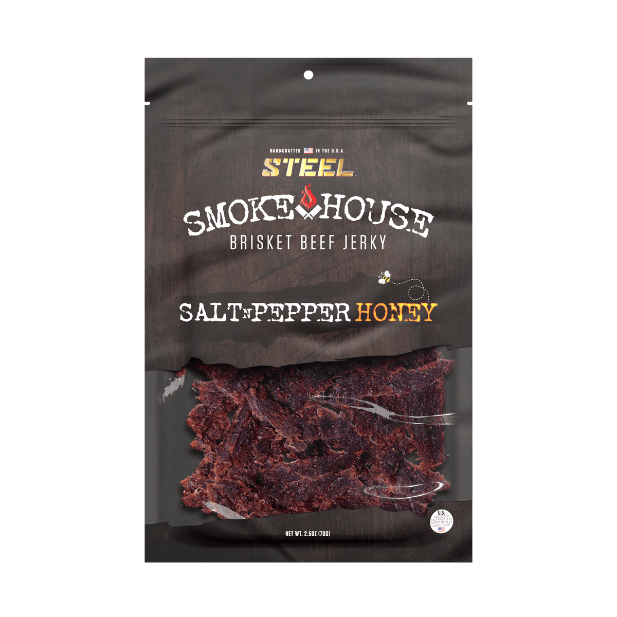 Steel Supplements Jerky Salt N Pepper Honey 2.5 oz. Steel Smokehouse Brisket Beef Jerky