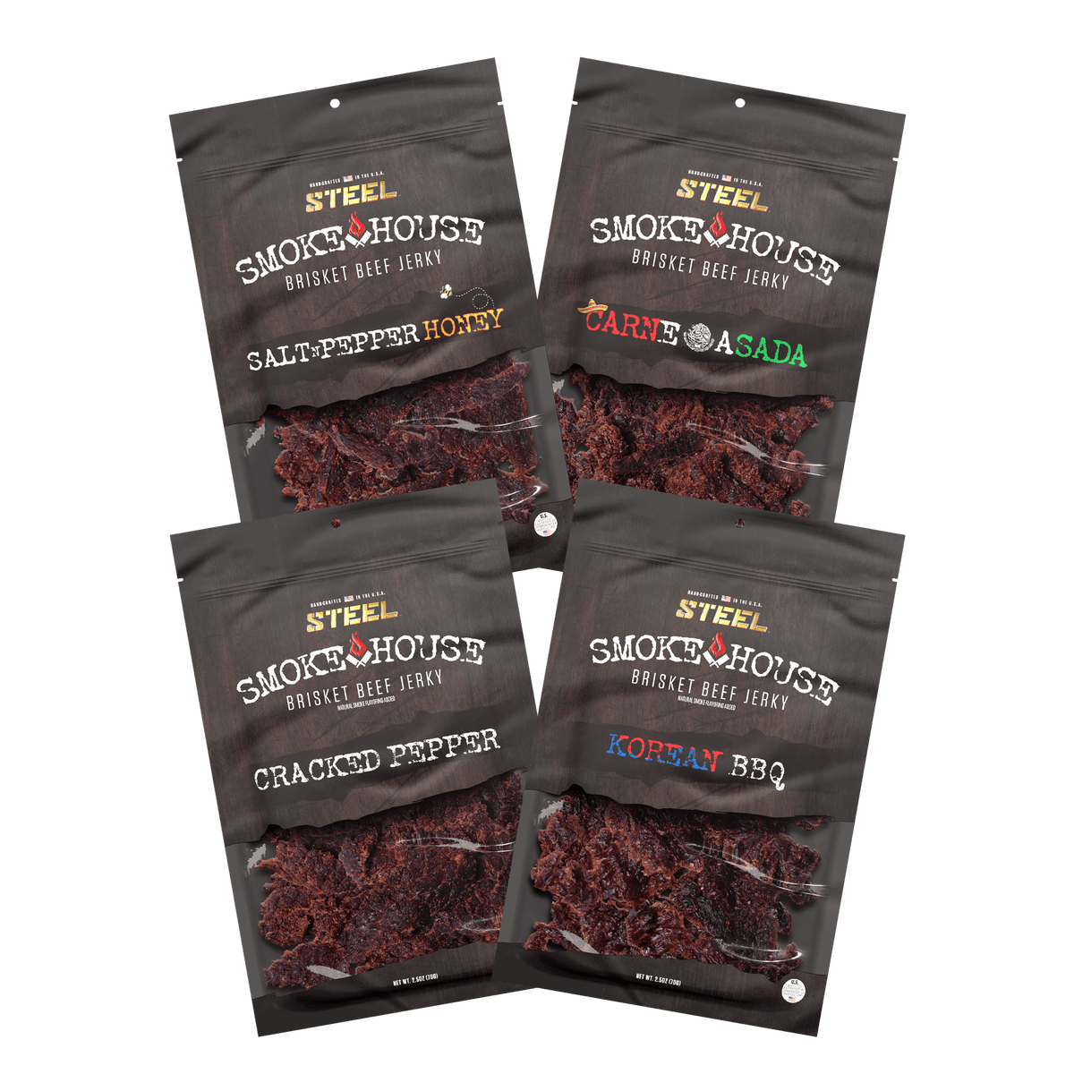 Steel Supplements Jerky Variety Pack A 2.5 oz. Steel Smokehouse Brisket Beef Jerky Variety Pack
