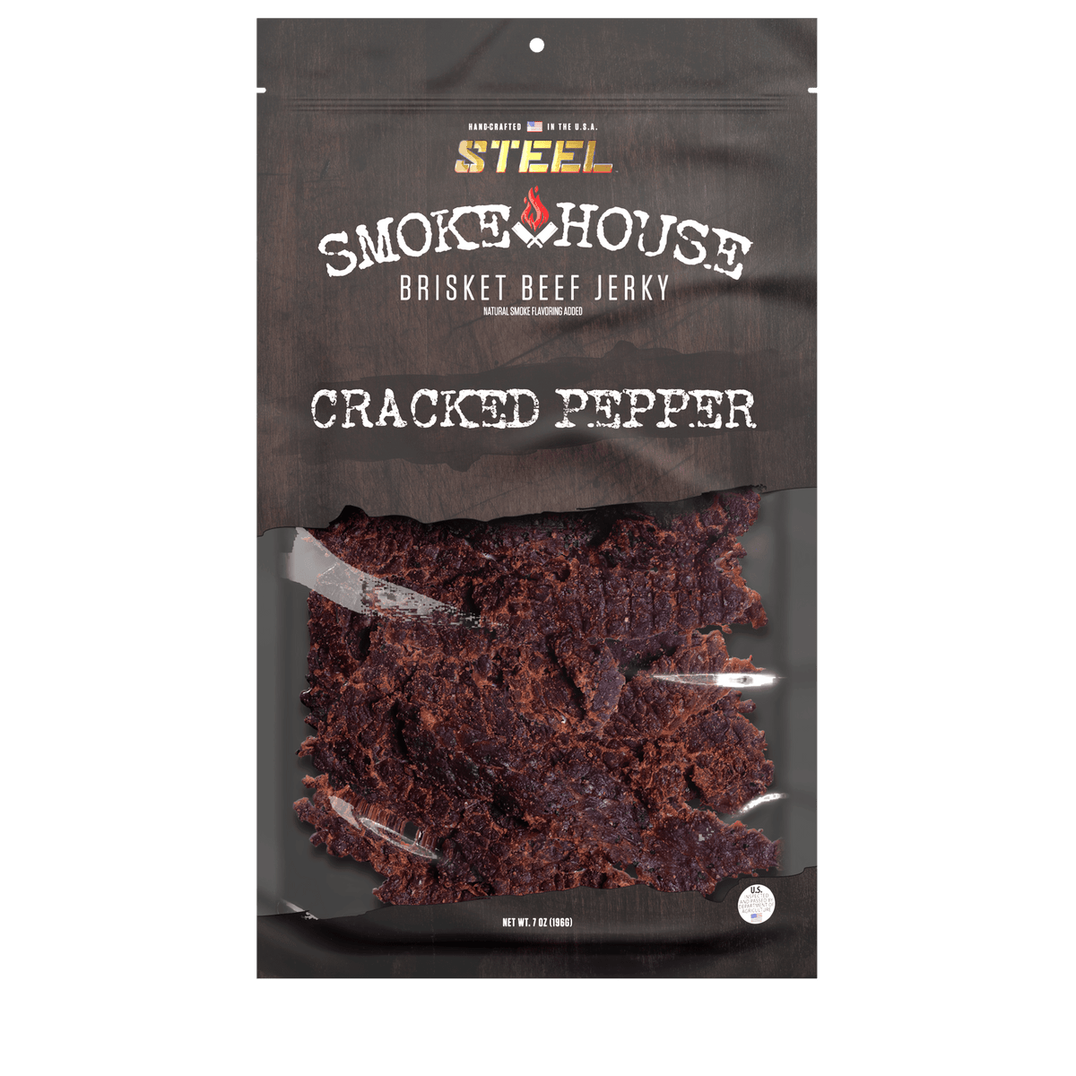 Steel Supplements Jerky Cracked Pepper 7 oz. Steel Smokehouse Brisket Beef Jerky