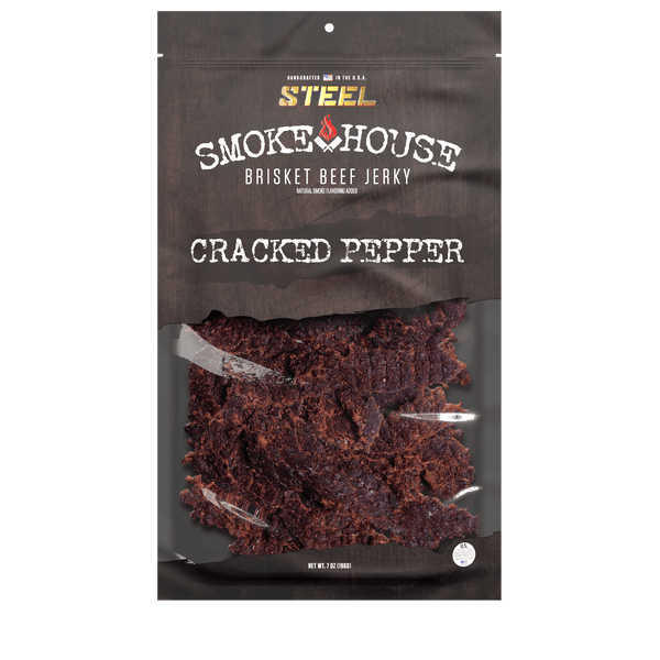 Steel Supplements Jerky Cracked Pepper 7 oz. Steel Smokehouse Brisket Beef Jerky