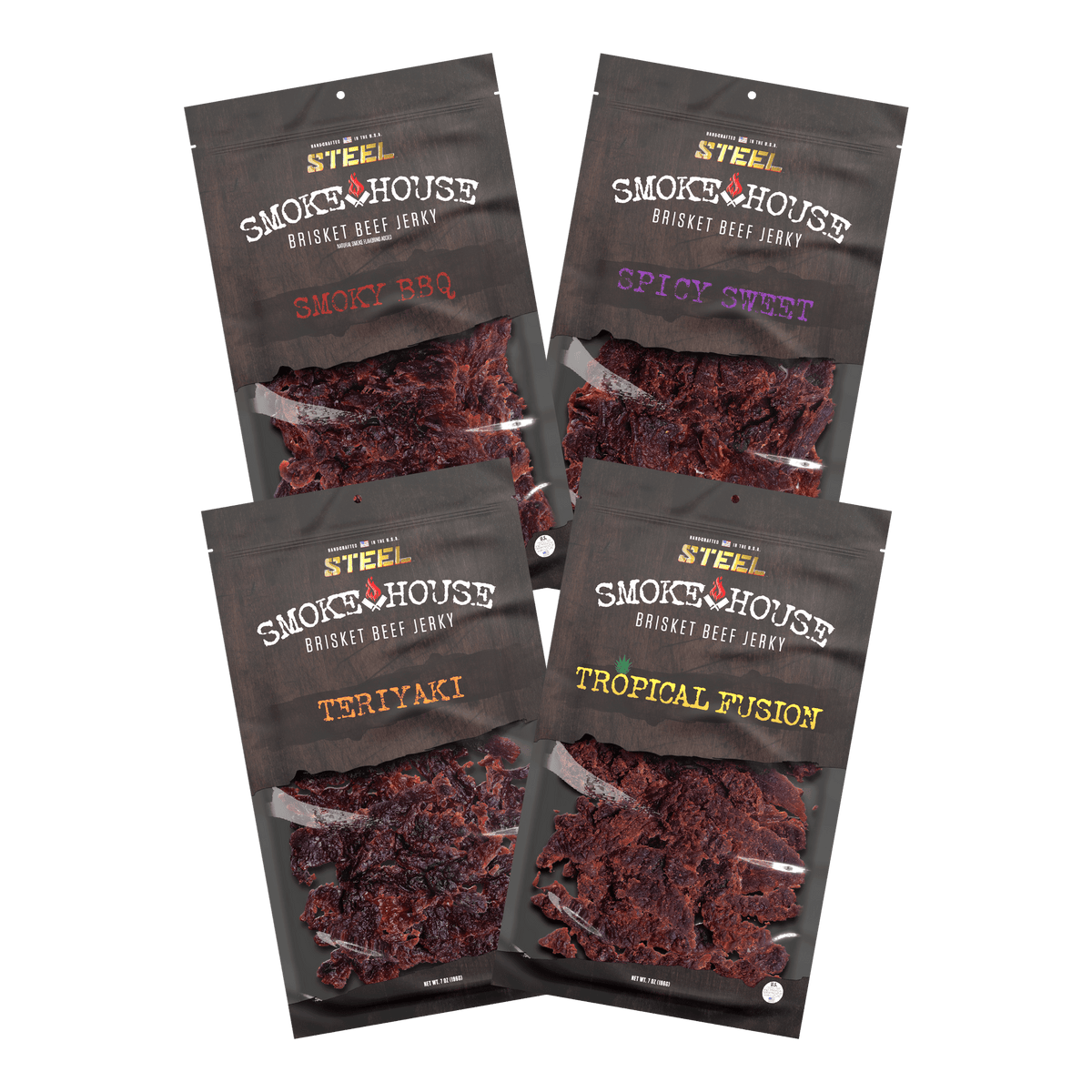 Steel Supplements Jerky Variety Pack B 7 oz. Steel Smokehouse Brisket Beef Jerky Variety Pack
