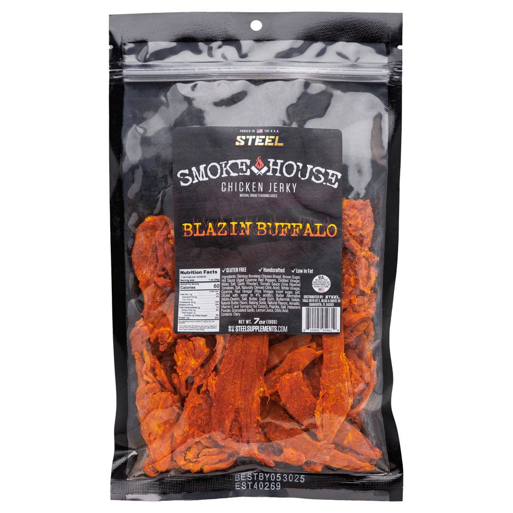 Steel Supplements Jerky Blazin Buffalo 7 oz. Steel Smokehouse Chicken...