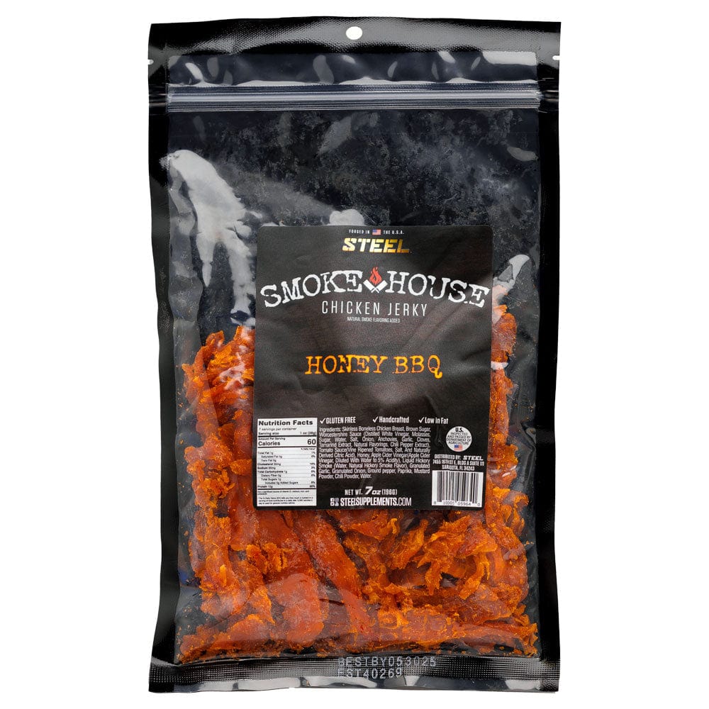 Steel Supplements Jerky Honey BBQ 7 oz. Steel Smokehouse Chicken...