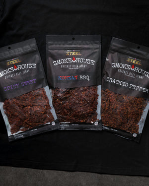 Steel Supplements Jerky 7oz. Jerky Variety Pack with T-Shirt