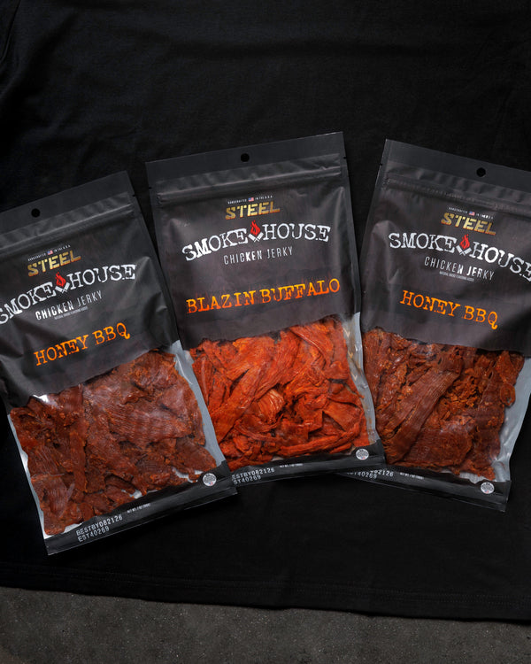 Steel Supplements Jerky 7oz. Jerky Variety Pack with T-Shirt