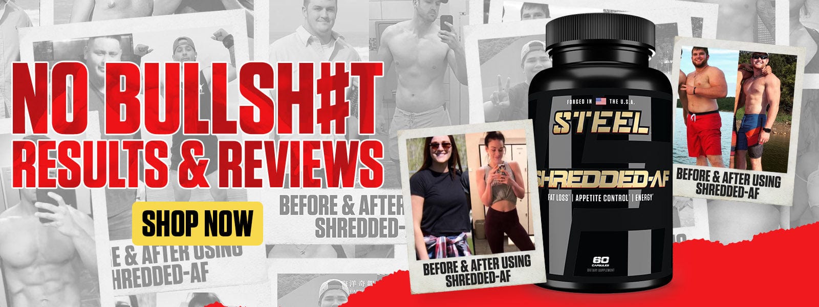 No bullshit results and review, Different peoples showing results of using shredder suplement with before after image