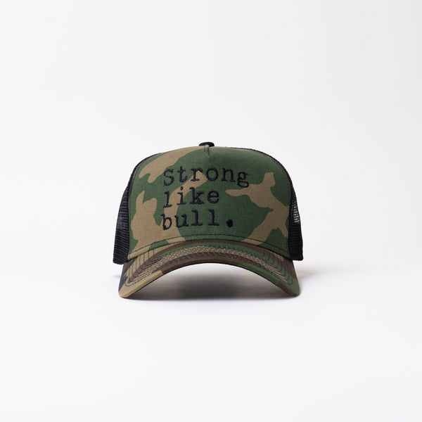 The Steel Supplements Hat Strong like bull. Camo Typewriter