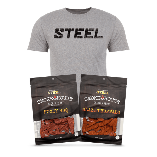 Steel Supplements Bundle Large / Heather Grey Chicken Jerky Bundle with T-Shirt