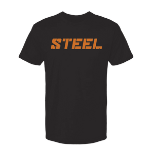 Steel Supplements Apparel Black with Orange STEEL / S Collegiate T-Shirt Series