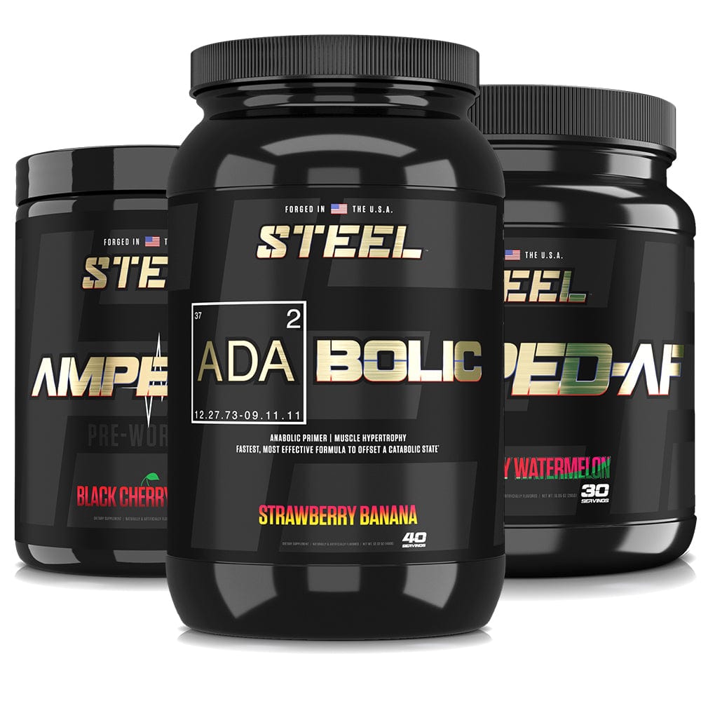 Steel Supplements Stack Strawberry Banana / Black Cherry Sherbet / Strawberry Watermelon ENHANCED PRE-WORKOUT STACK