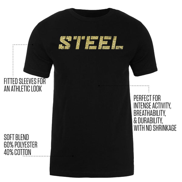 The Steel Supplements Apparel Gold STEEL on Black Performance T-Shirt