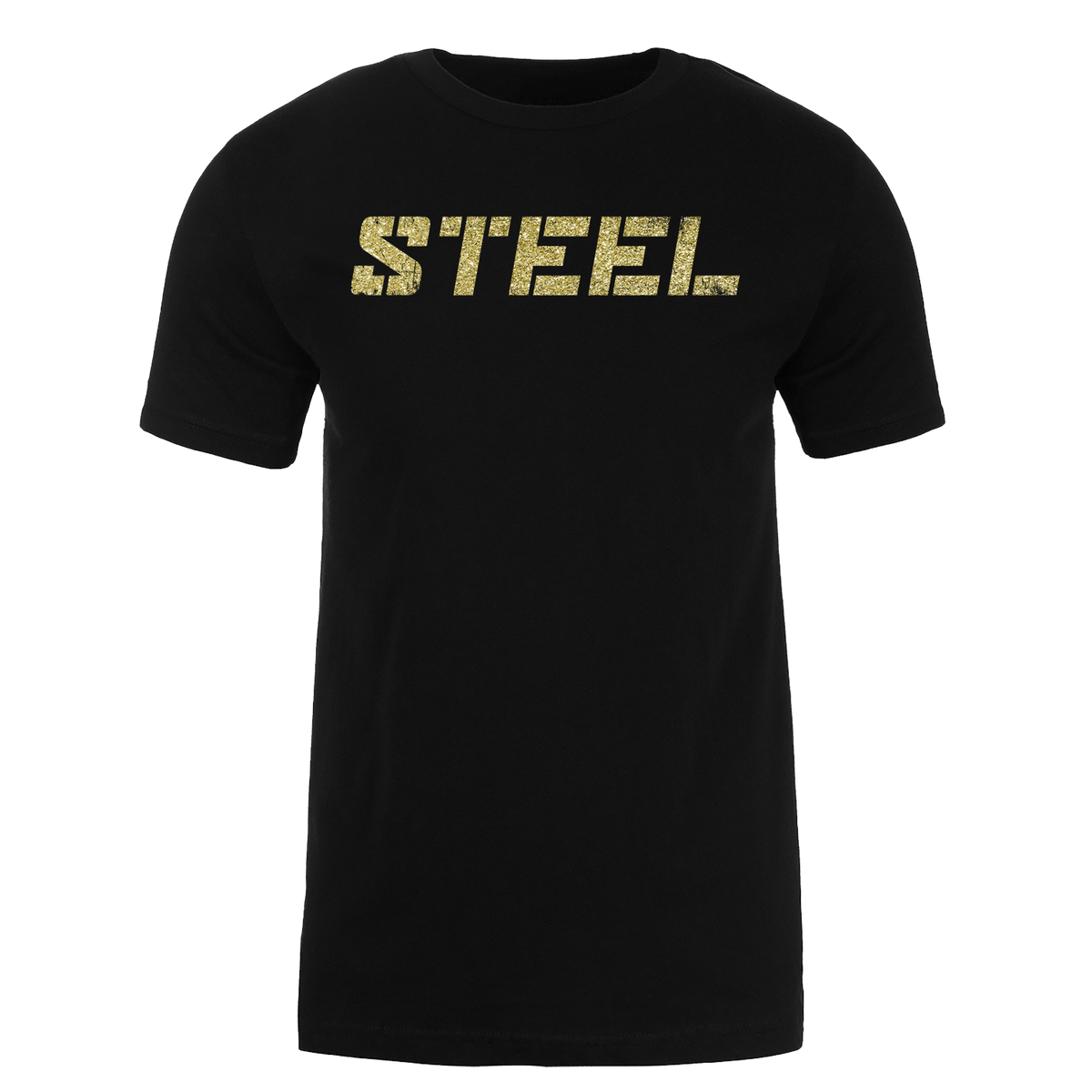The Steel Supplements Apparel S Gold STEEL on Black Performance T-Shirt