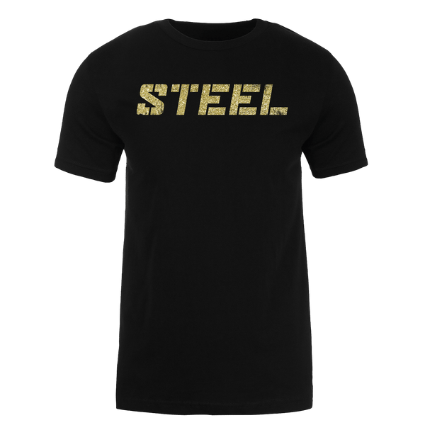 The Steel Supplements Apparel S Gold STEEL on Black Performance T-Shirt