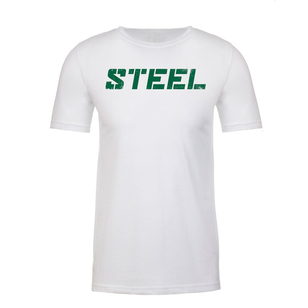 Steel Supplements Apparel Small Green STEEL on White Tee