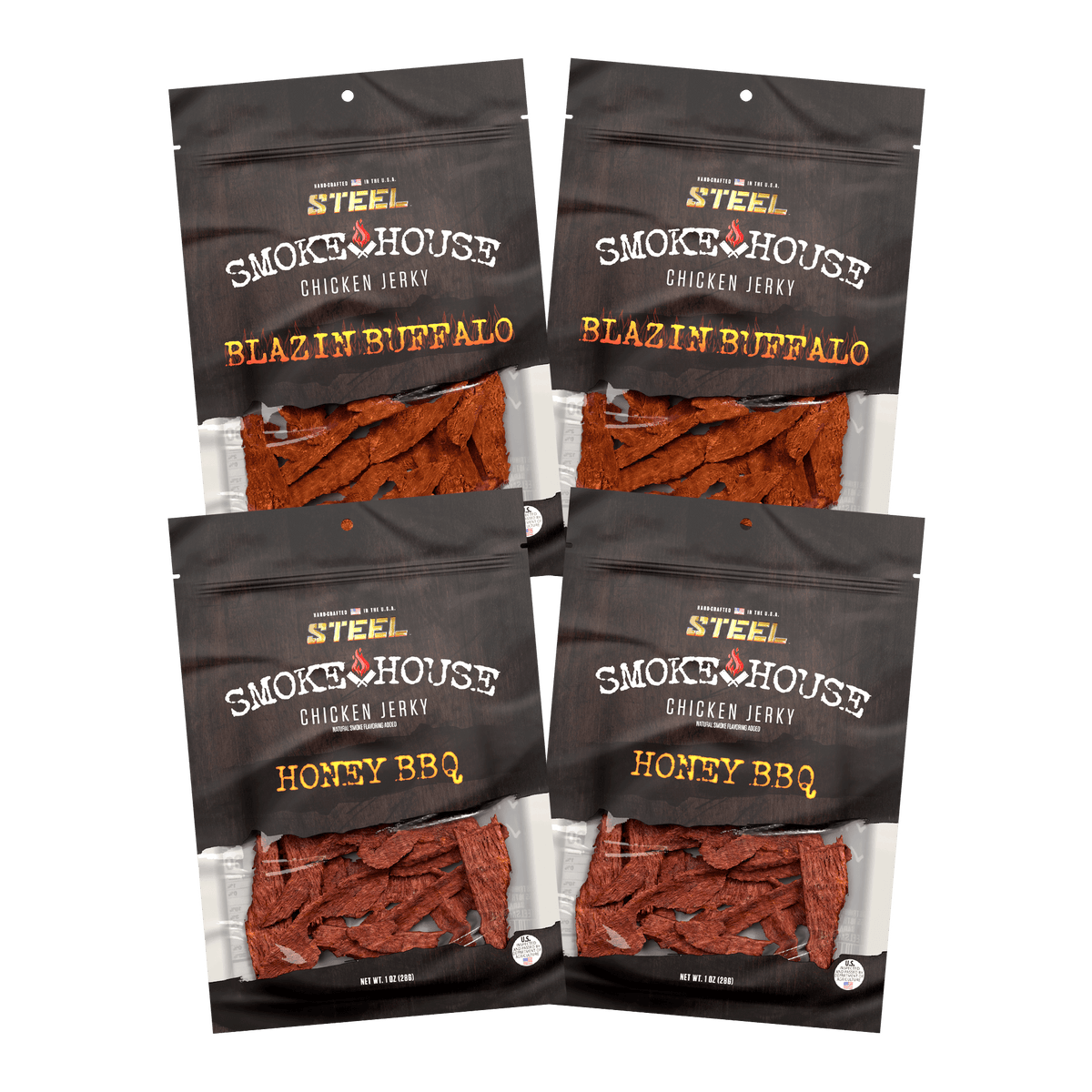 Steel Supplements Jerky 1 oz. Honey BBQ/Blazin' Buffalo Chicken Jerky Variety Pack