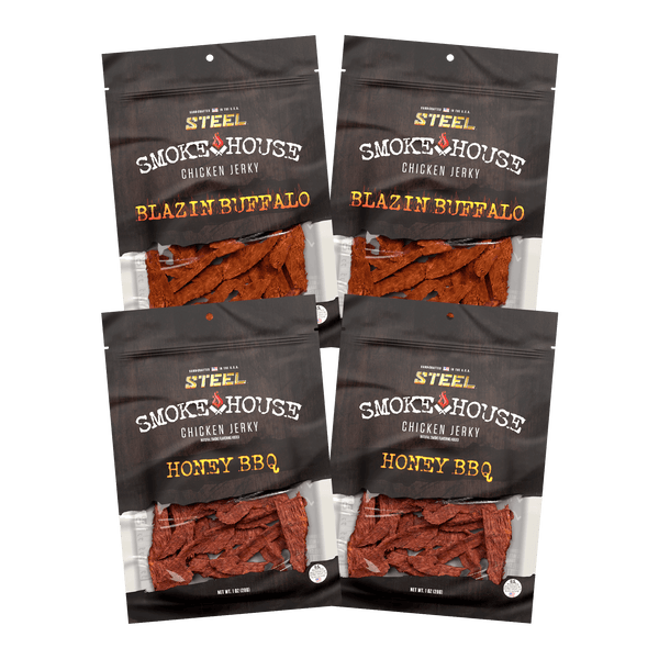 Steel Supplements Jerky 1 oz. Honey BBQ/Blazin' Buffalo Chicken Jerky Variety Pack