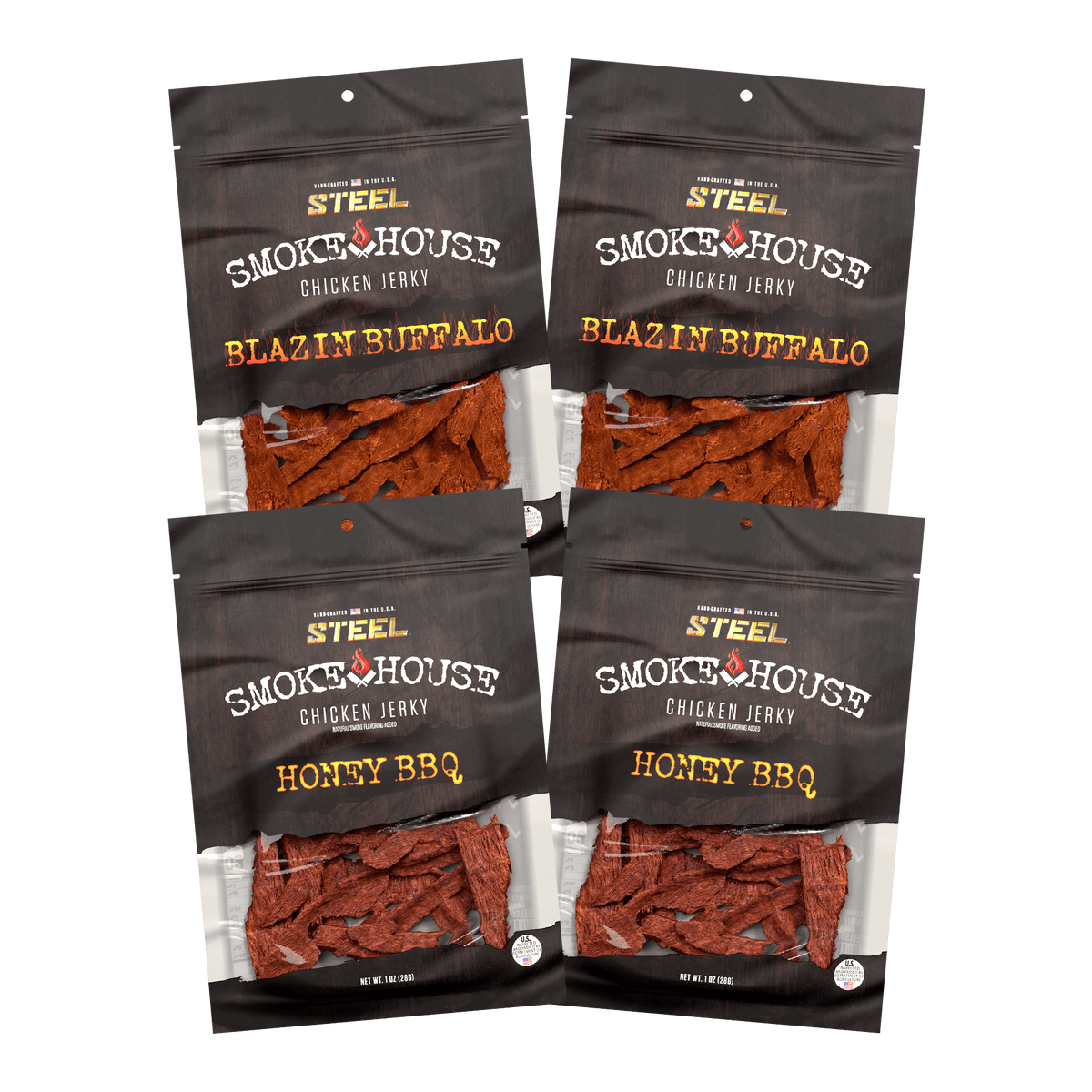 Steel Supplements Jerky 1 oz. Honey BBQ/Blazin&#39; Buffalo Chicken Jerky...