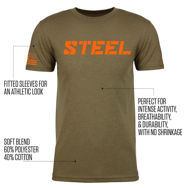 The Steel Supplements Apparel Military Green with Orange Stars & Stripes