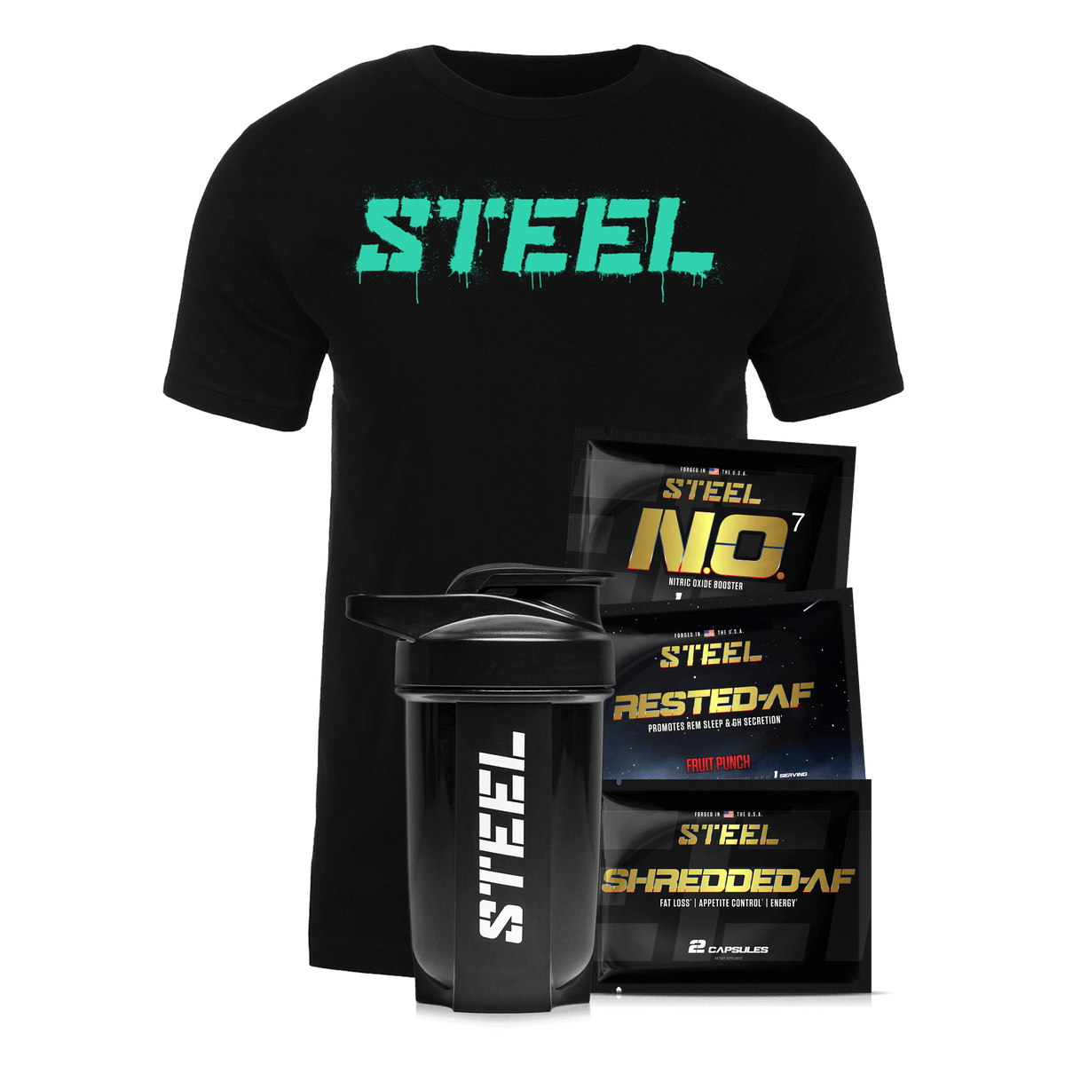 Steel Supplements Promo Bundle Large / Crimson Rebel / Shredded-AF/NO7/Rested-AF...