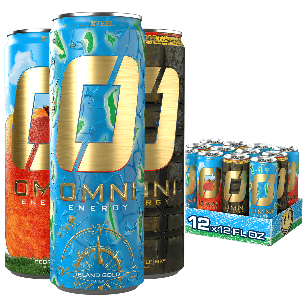 Steel Supplements Supplement Variety Pack Case  (Island Gold, Georgia, Pineapple|MK2) of 12 Cans Omni Energy - Case of 12 Cans