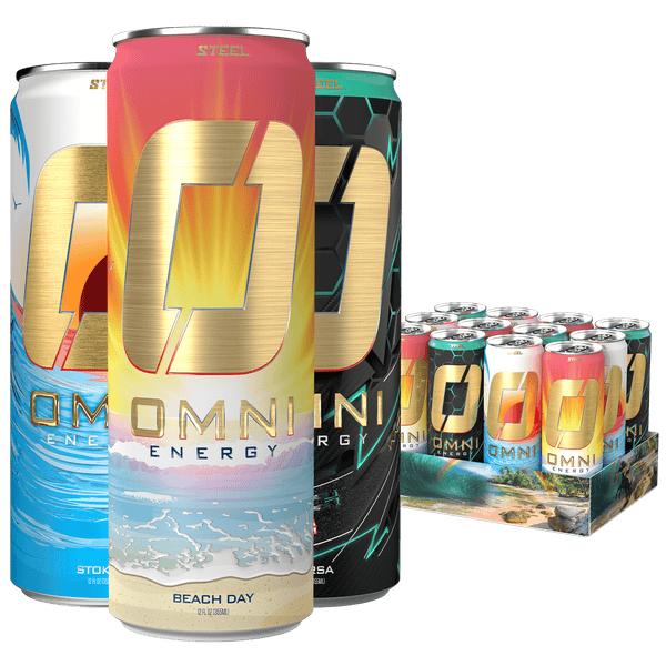 Steel Supplements Supplement Variety Pack Case (Stoked, Beach Day, Corsa) of 12 Cans Omni Energy - Case of 12 Cans