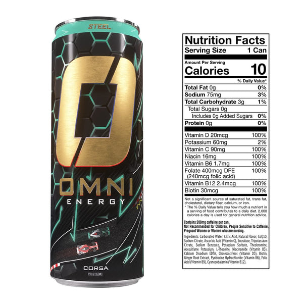 Steel Supplements Supplement Omni Energy Drink Bundle - 1 Can of Each Flavor with T-Shirt