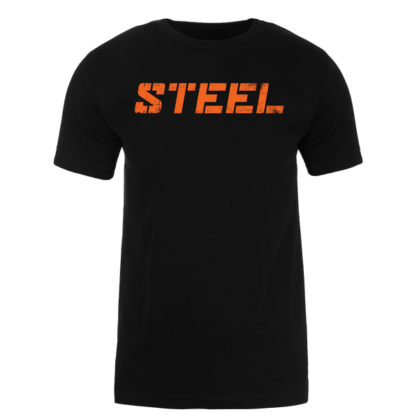 The Steel Supplements Apparel Orange STEEL on Black Performance T-Shirt
