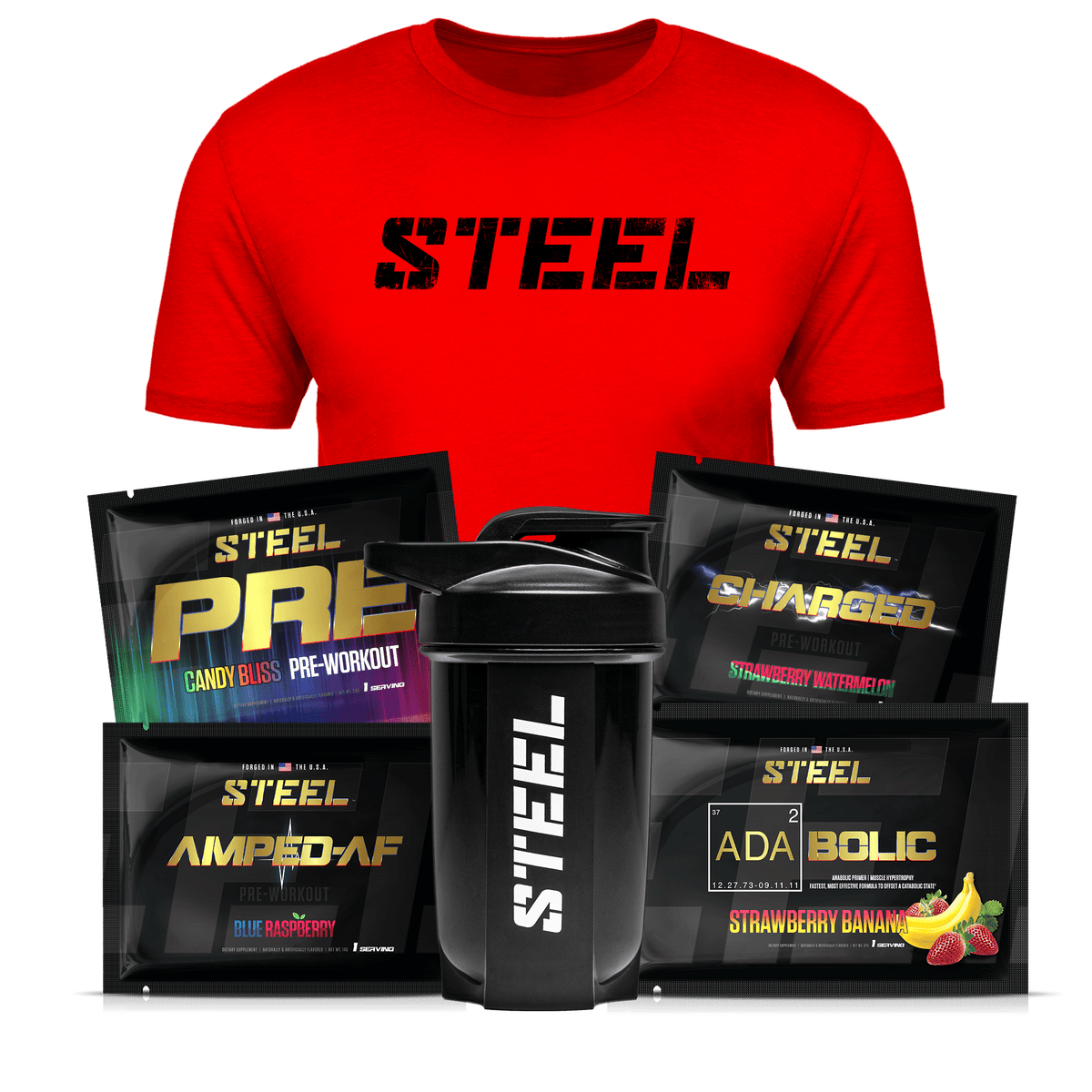 Steel Supplements Bundle Extra Small / Black STEEL on Red...