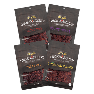 Steel Supplements Jerky 1 oz. Smoky/Spicy Sweet/Teriyaki/Tropical Fusion Variety Pack - Brisket Beef Jerky