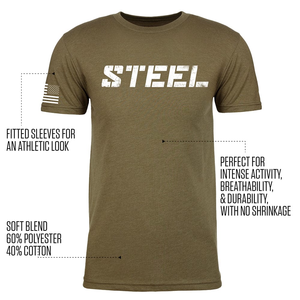 The Steel Supplements Apparel STEEL Military Green w/ Stars & Stripes Performance T-Shirt