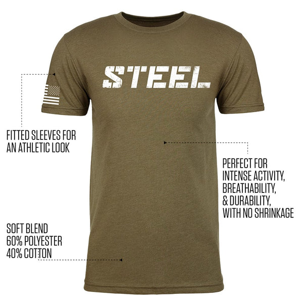 The Steel Supplements Apparel STEEL Military Green w/ Stars & Stripes Performance T-Shirt