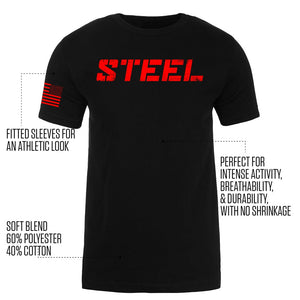 Steel Supplements Apparel STEEL RED on BLACK PERFORMANCE T-SHIRT